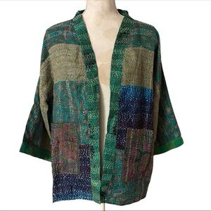 CRC Craft Resource Center Patchwork Silk Kimono Open Front Lagenlook Jacket OS